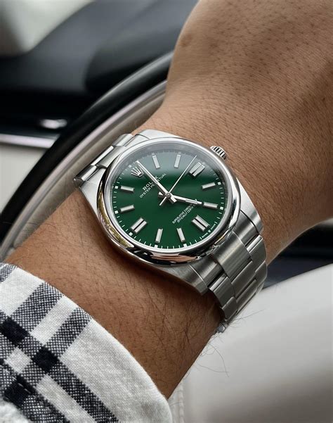 rolex oyster perpetual green dial discontinued|Rolex Oyster Perpetual 41mm blue.